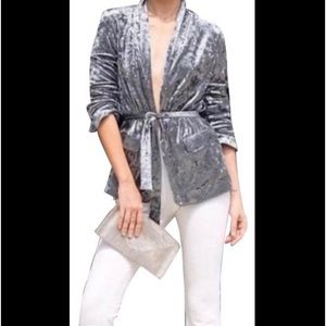 ZARA Crushed velvet wrap tie waist jacket